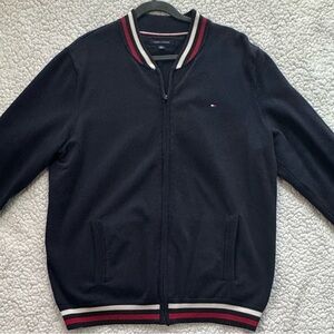 Tommy Hilfiger Blue Zip-Up Sweater – XL – Red & White Accent